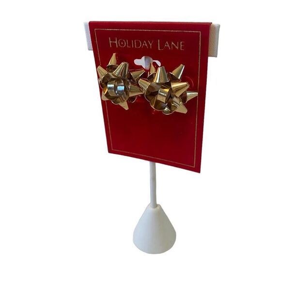 Gold Toned Bow Post Earrings. Perfect stocking stuffer! - Picture 3 of 6